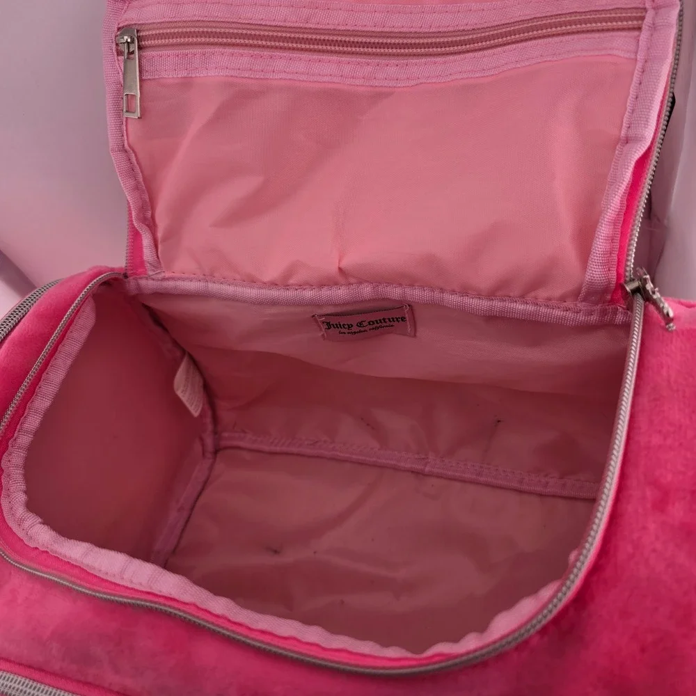Juicy Couture Pink Velour Rhinestone Makeup Bag Toiletry Cosmetic‎ Y2K Style